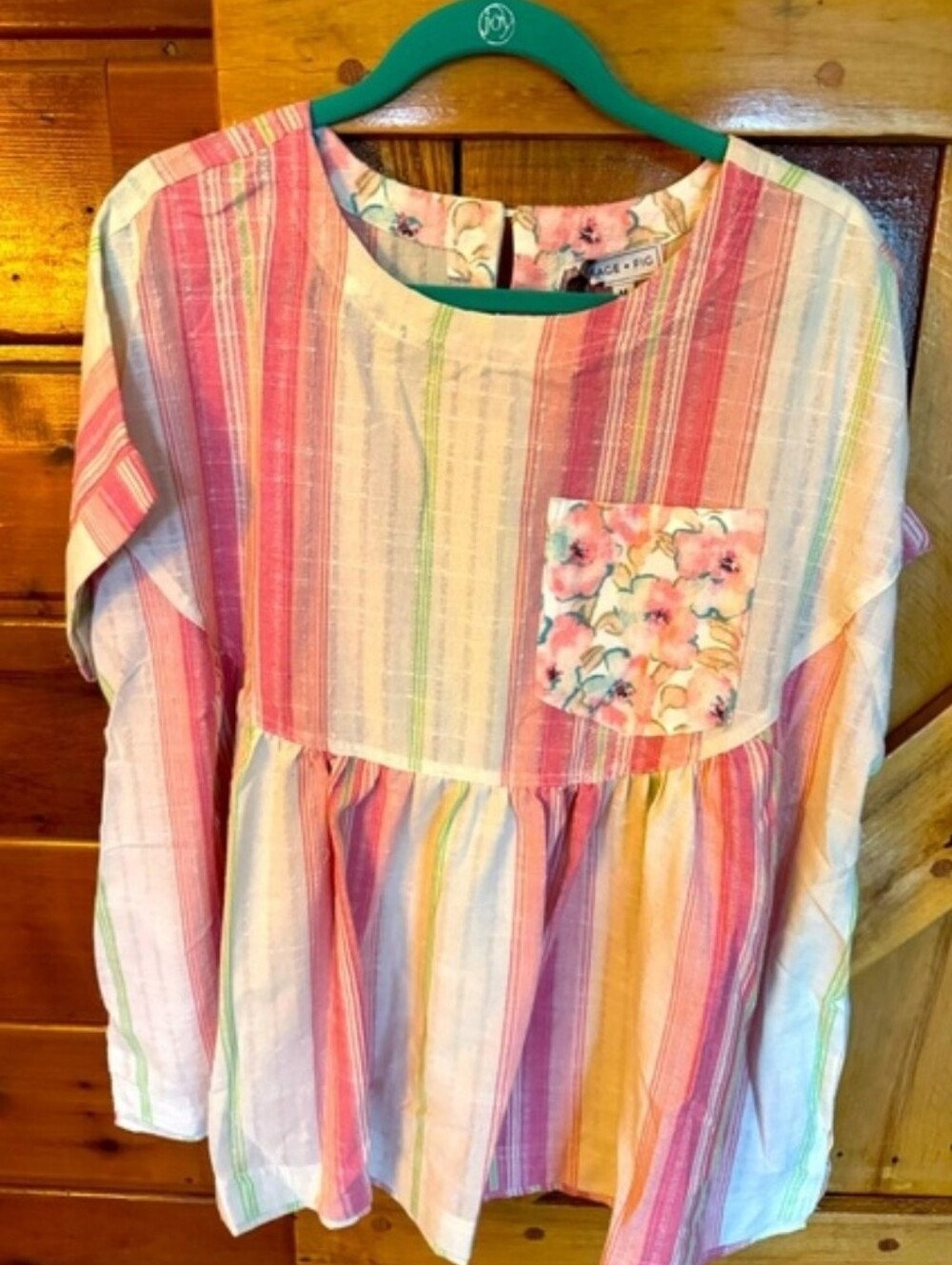 Sage + Fig Oversized Striped Pink Multicolor Babydoll Blouse - Picture 2 of 5